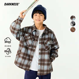 DK童装25秋冬加厚女男童磨毛保暖格子衬衫外套儿童中大童休闲上衣