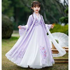 Chinese-style purple girls' Hanfu spring 2024 new children's ancient costume super fairy long-sleeved Tang-style skirt for girls in spring and autumn