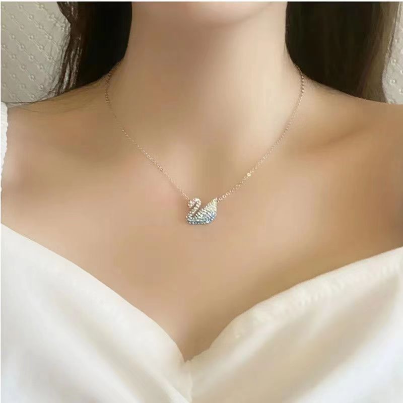 Shijia 高品質マルチカラースワンネックレスクラシックで多用途なスワロフスキー要素クリスタル鎖骨チェーン女性用|undefined