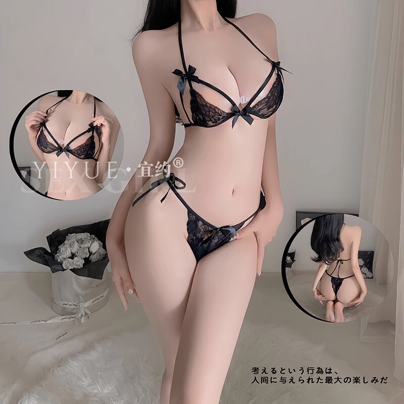 Wear-free off date is convenient to do three-point female lace open support her thong couple help interest underwear suit