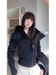 复古大毛领连帽毛毛外套美式女装冬季时尚感加绒加厚棉服短款上衣