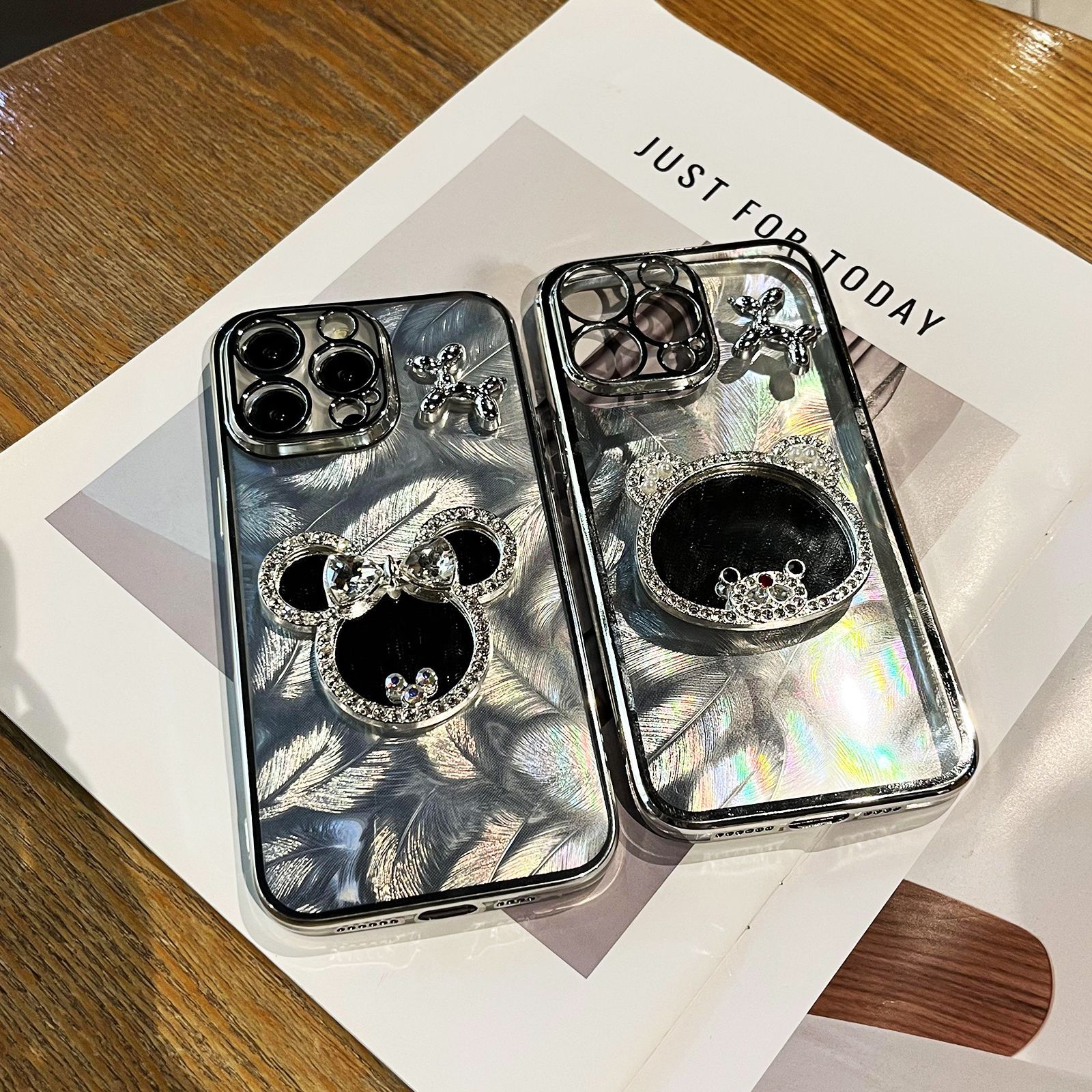 Suitable for Xiaomi 17 Redmi K90 Note11 12C Bear Mirror Anti-Drop Electroplated Feather Case Mobile Phone Case Wholesale