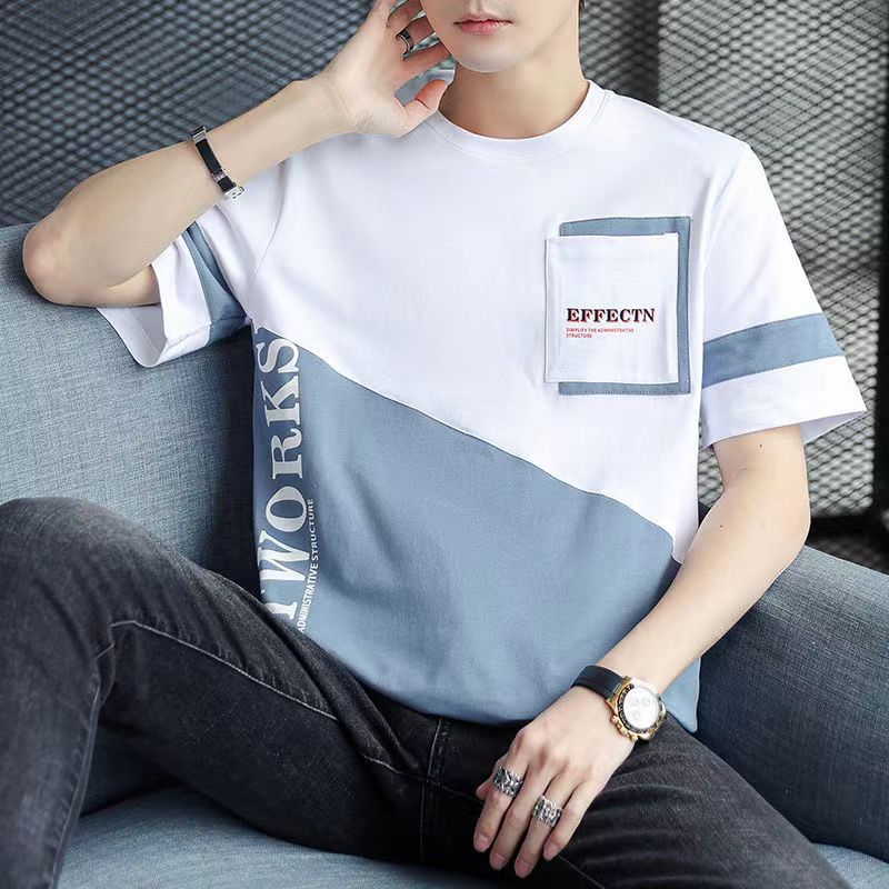 Camiseta de manga corta para hombres verano 2023 nueva media manga ins marca de moda camiseta de seda de hielo ropa suelta ropa de hombre