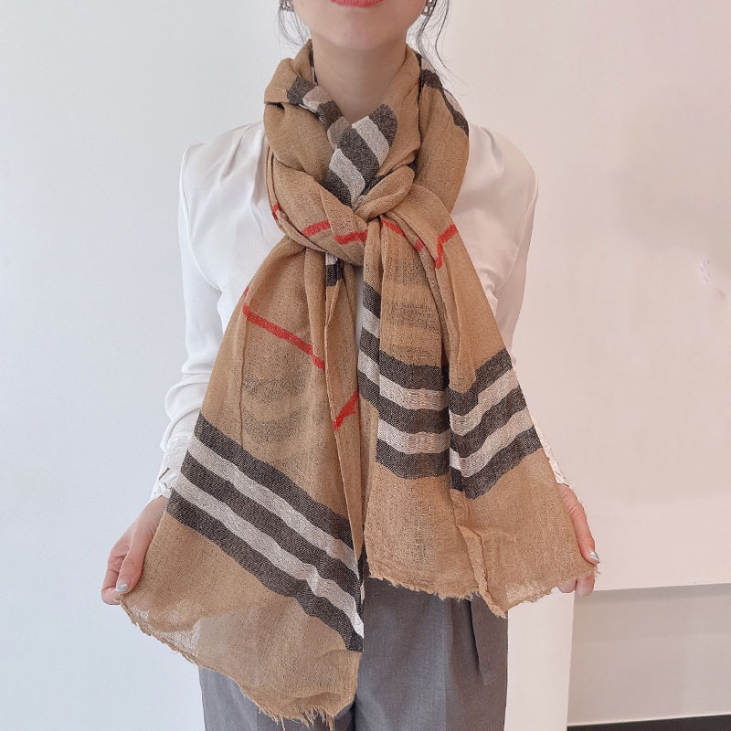 French-Style Vintage Wool Acrylic Long Scarf for Women, Classic Striped European and American Cross-Border Maillard Color Medium-Thick Shawl