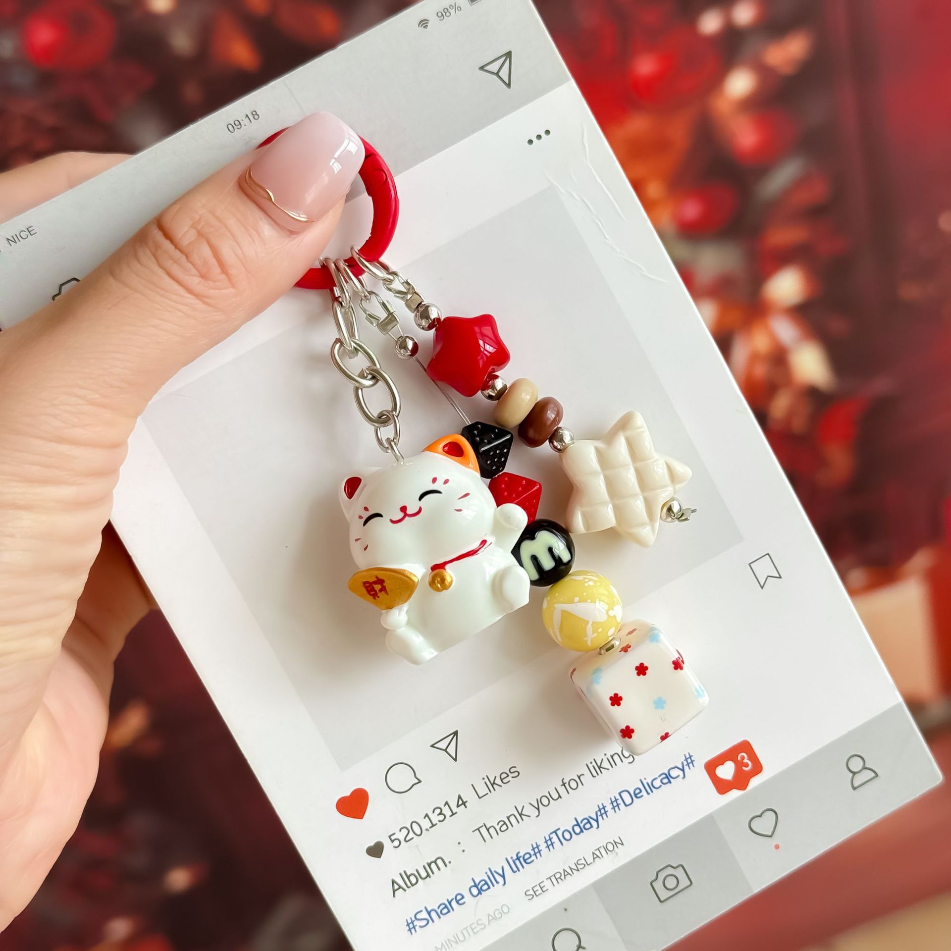 Original New Style Ingot Lucky Cat Keychain Chinese Trendy Mobile Phone Bag Pendant Five-Pointed Star Versatile Accessory