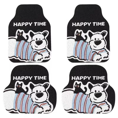 easy to maintain car floor – Avtomobil döşəmə paspasları - black-background-puppy-pattern-front-row-rear-row-complete-set-4-pieces-silk-loop-5060cm1923