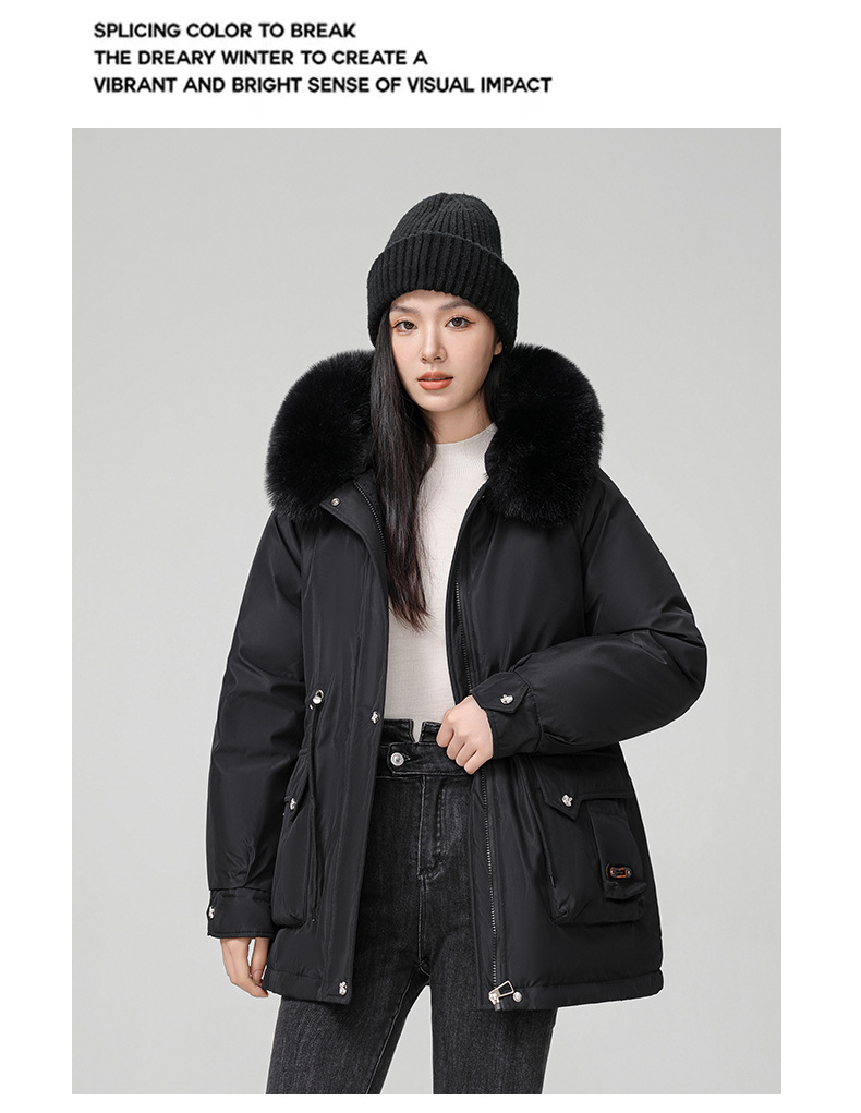 Cross border clothing with padding thickening to overcome women's short 2024 winter new style big fur collar slim fit_voghion.com