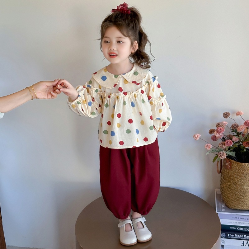 女童彩色圆点蝴蝶结套装2025秋季新款儿童韩版时尚小女孩两件套潮|undefined