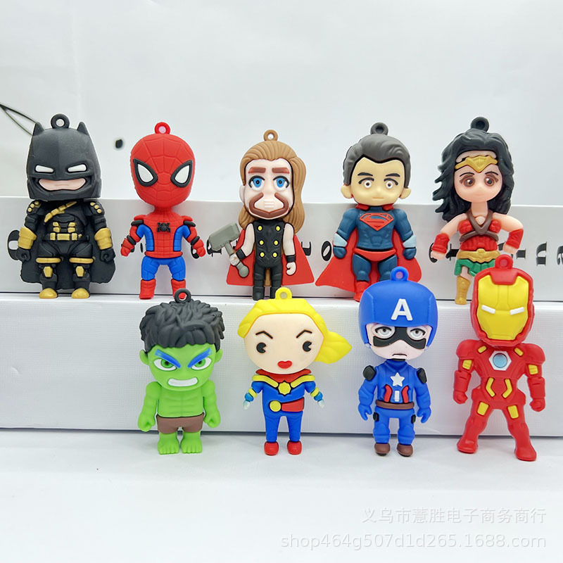 New Marvel Reunion Keychain Avengers PVC doll Iron Man Spider-Man Hulk Keychain Hanging