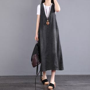 Plus Size Strap Dress for Women 2025 Summer Loose Sleeveless Slimming Denim Dress for Women