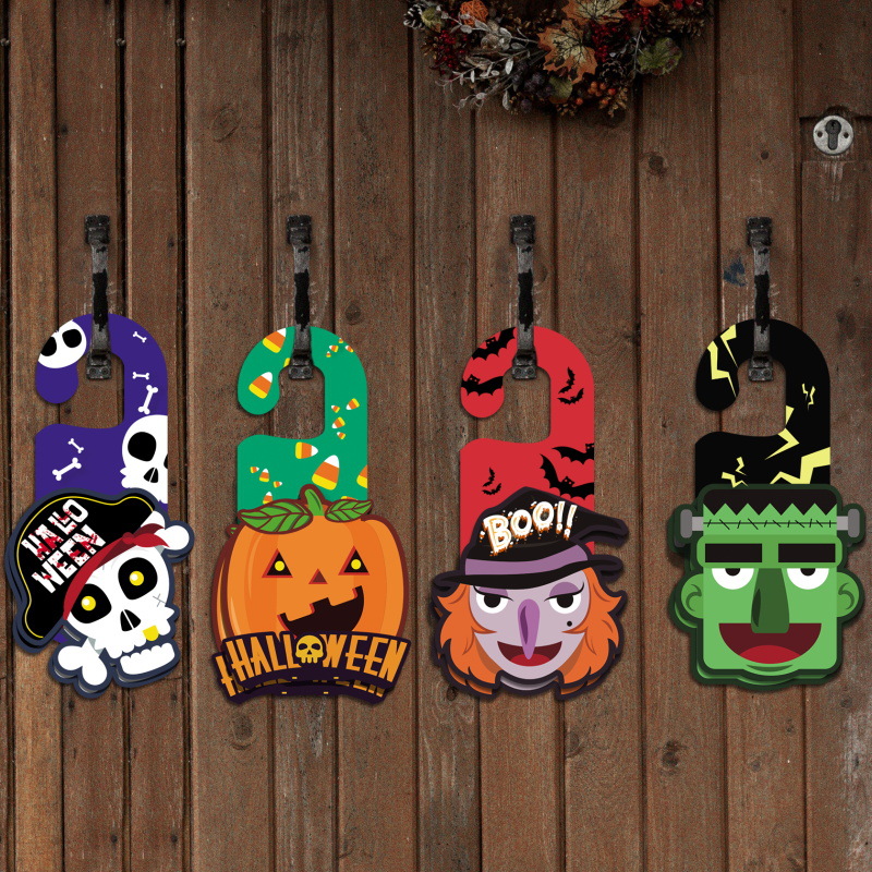 Halloween tridimensional Puerta de papel colgando bruja calabaza bat puerta placa manija de la puerta colgante escena del partido accesorios de diseño