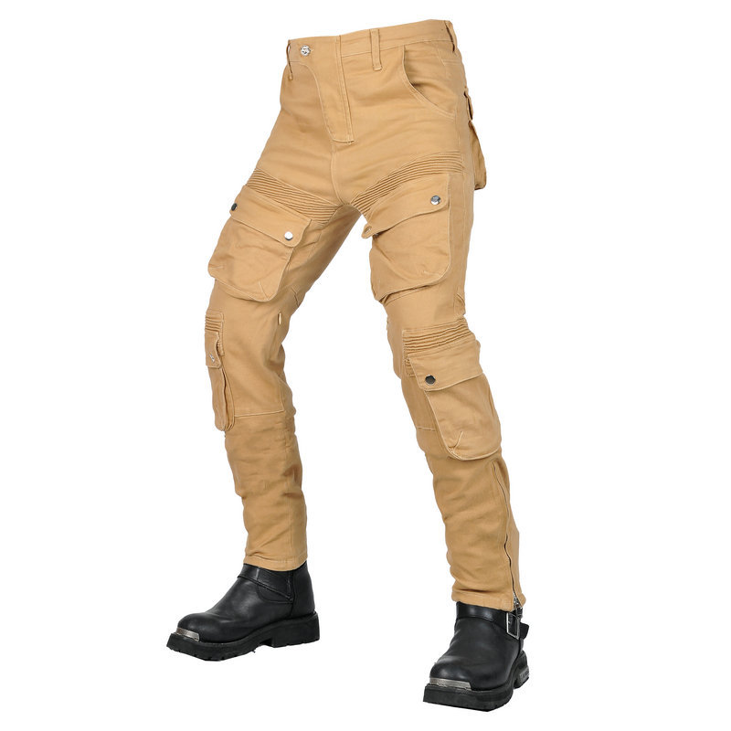 Pantalones de montar motocicleta multi-bolsa de ropa de trabajo de carreras pantalones anti-caída de los hombres casuales retro multi-funcional motocicleta pantalones de mezclilla