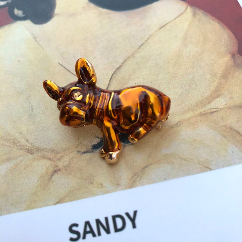 Brown Drip Glaze Cute Dog Brooch display picture 2