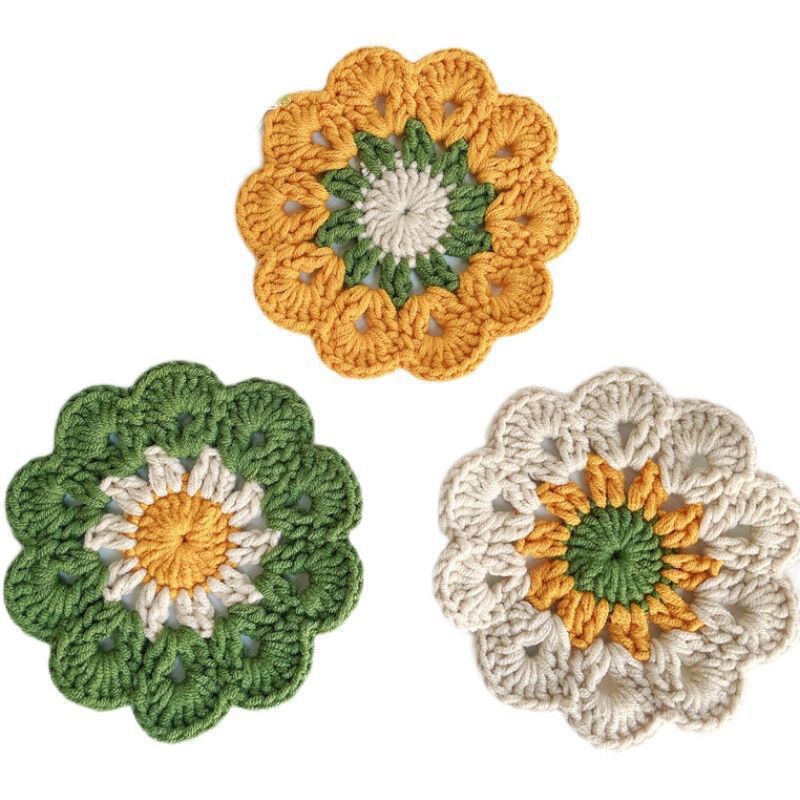 handmade diy small flower coaster insulation mat crochet handmade coaster wool handmade insulation mat wool insulation mat