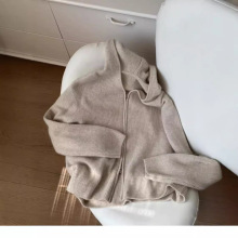 笑涵阁淡雅提花小花纯羊毛圆领内搭针织毛衣针织开衫复古针织外套