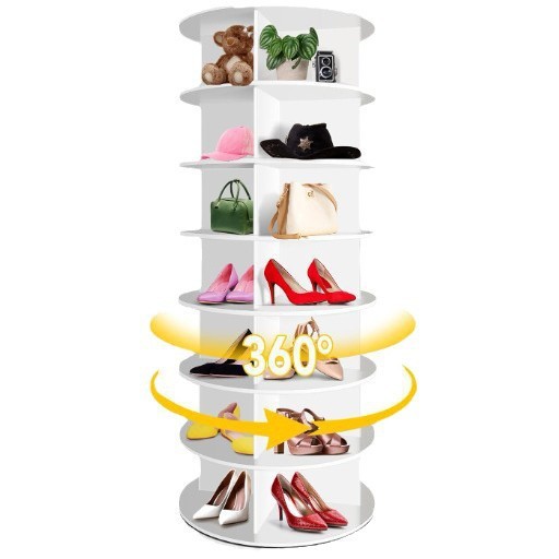 Estante de zapatos giratorio 360 grados 7 capas torre de almacenamiento armario dormitorio sala de estar pasillo bolso zapatos estante de almacenamiento a prueba de polvo