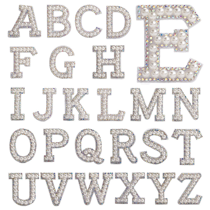 26个英文字母珍珠布贴烫背胶DIY服饰配件烫钻图案贴批发帽子辅料