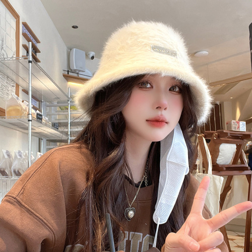 New Rabbit Fur Fisherman Hat for Women, Fall/Winter Versatile, Face-Smaller Bucket Hat, Korean Style, Warm and Stylish, Face-Hiding Basin Hat