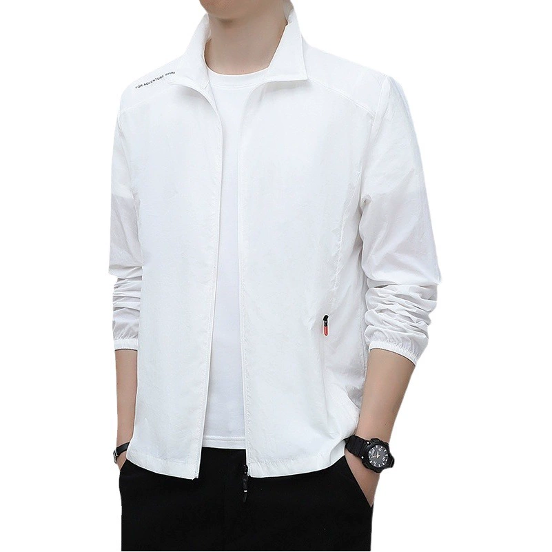 Солнцезащитная одежда, мужская ультратонкая дышащая Летняя мужская одежда из ледяного шелка для рыбалки, Солнцезащитная одежда, мужская кожаная ветровка, кардиган с воротником-стойкой, пальто