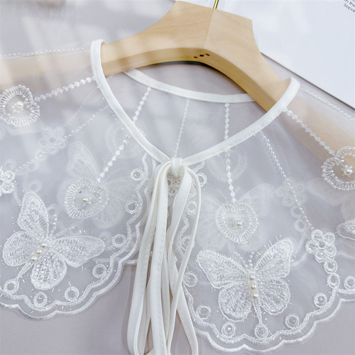 Cross-border e-commerce supplies  new style organza embroidered butterfly embroidered beaded fake collar and floral collar shawl