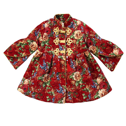 Girls' large flower cotton-padded jacket winter coat  new antique style girls Hanfu New Year's greetings quilted children's Tang suit