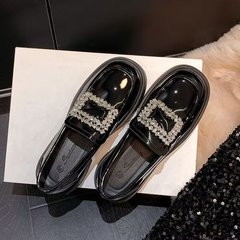 秋季新款方扣水钻厚底JK乐福鞋百搭圆头软底英伦风小皮鞋女士单鞋
