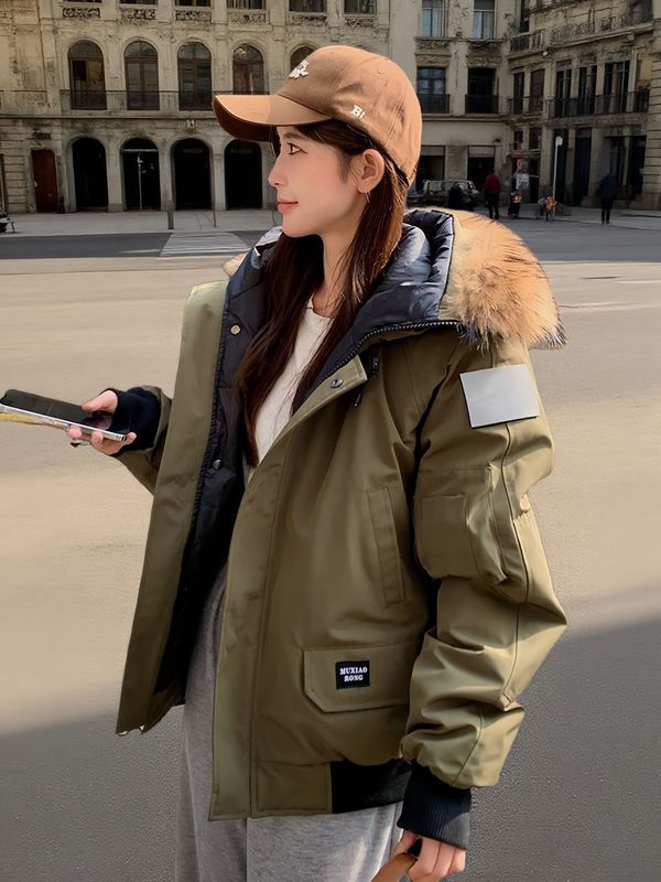欧美飞行夹克情侣工装羽绒服女2025冬季新款大毛领极寒加厚派克服|undefined
