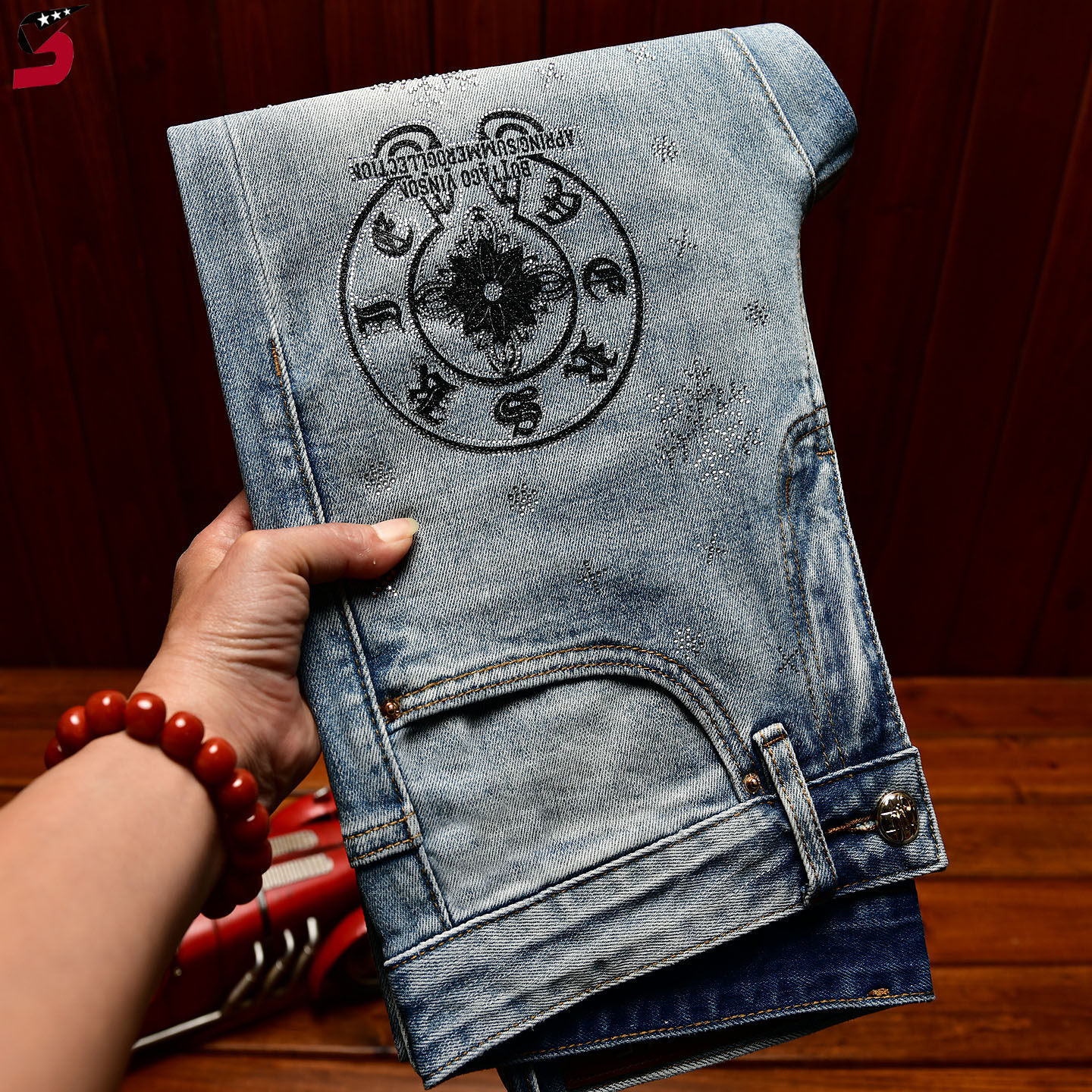 Jeans da uomo di alta gamma, vestibilità slim, gamba dritta, elasticizzati, con strass, stile streetwear, estivi e primaverili, pantaloni lunghi_voghion.com