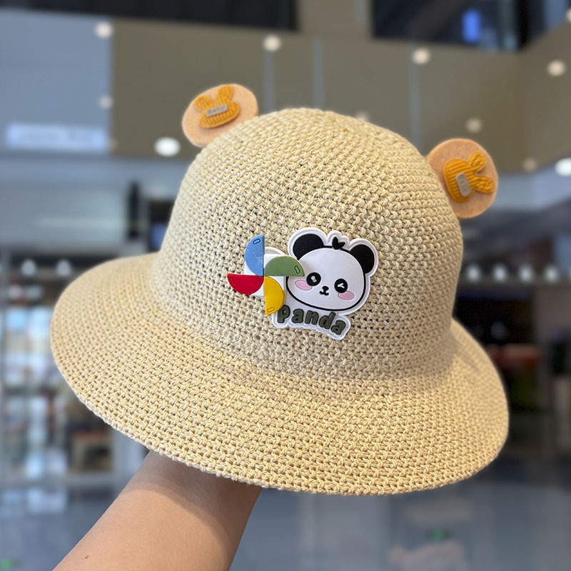 Sombrero para niños Sombrero de paja hueco de verano Molino de viento para bebés Sombrero para el sol al aire libre Sombrero para niños y niñas Sombrero de pescador de alero grande