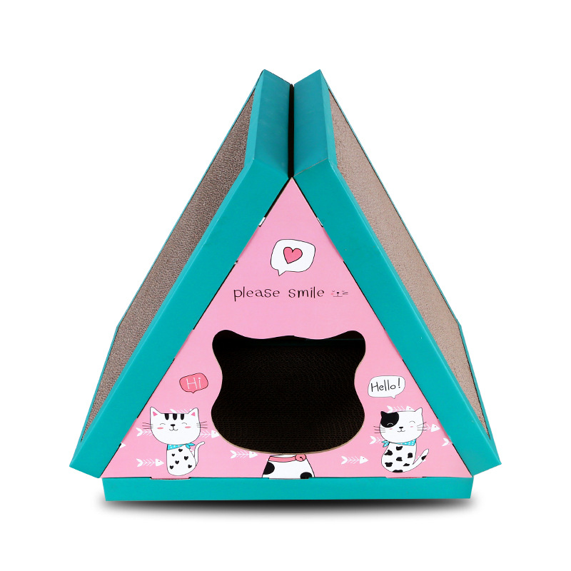 Artículos para mascotas, casa triangular para gatos, nido para gatos de papel corrugado, caja vertical de papel, juguete, rascador para gatos que no desprende pelusa, estructura para trepar para gatos image 6