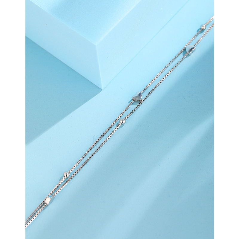 Corea del Sur personalidad simple verano pie joyería s925 plata esterlina simple doble en forma de corazón playa del grano tobillera Mujer al por mayor