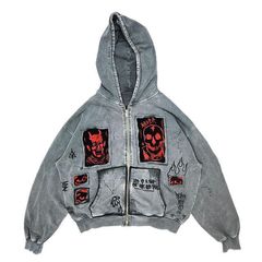 在庫あり Y2K ヨーロッパとアメリカ 2025 ストリート悪魔プリントウォッシュ加工ヘビーウェイトパーソナライズされたルーズフード付きスウェットシャツ卸売