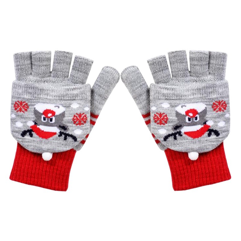 Guantes de Navidad invierno de las mujeres de medio dedo Flip a prueba de frío caliente de punto de lana de dibujos animados lindo dedo abierto estudiante al por mayor