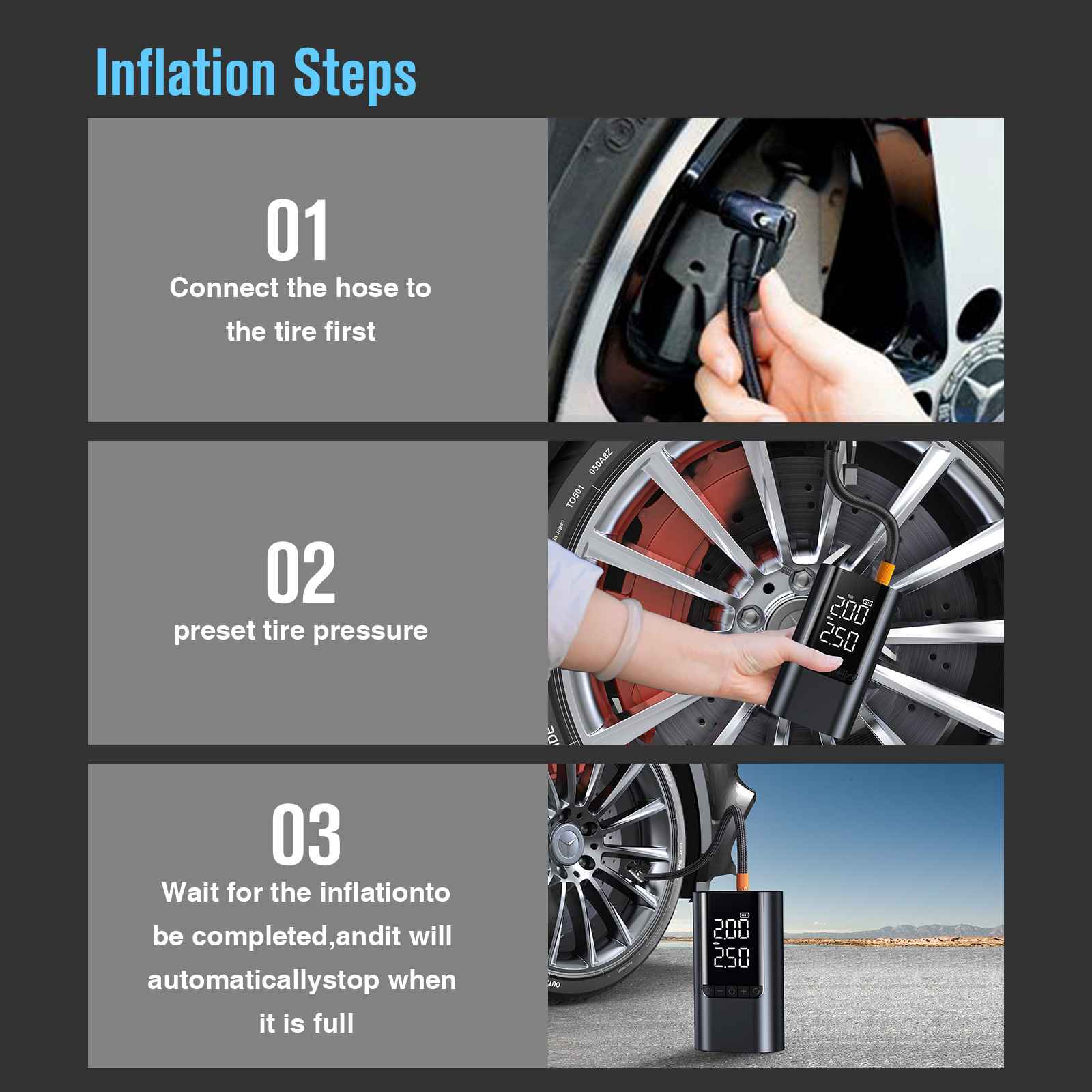 Buwei buwei wireless charging digital display car air pump dual-screen digital display all-in-one machine with charging treasure function
