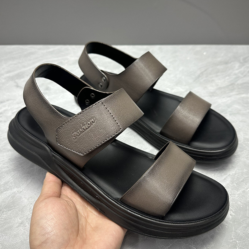 [소가죽의 첫 번째 레이어] 여름 남성 비즈니스 샌들 비치 슈즈 캐주얼 중년 아빠 신발 소 가죽 샌들 남성