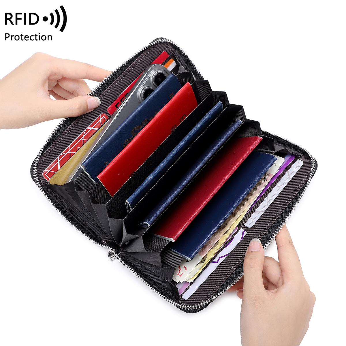 Gepäck & Taschen Oberschicht Rindsleder RFID Reisepasstasche Reißverschluss lange Passbuchtasche multifunktionale Dokumententasche große Kapazität echtes Leder Clutch_voghion.com