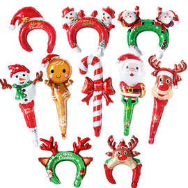 圣诞手持打击棒铝膜气球老人拐杖麋鹿雪人卡通发箍圣诞节活动礼品