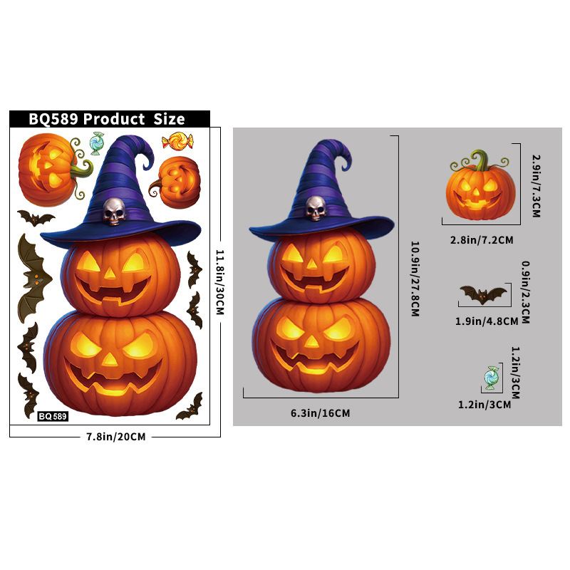 国境を越えた新しいハロウィーンの装飾カボチャガラスステッカーショッピングモールの窓シーンレイアウトキャンディーバット静電ステッカー|undefined