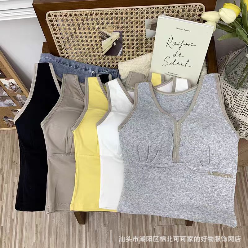 522# inventario bajo nuevo tipo de mujer cuello en V de algodón taza fija bra deportivo chaleco sexy chaleco