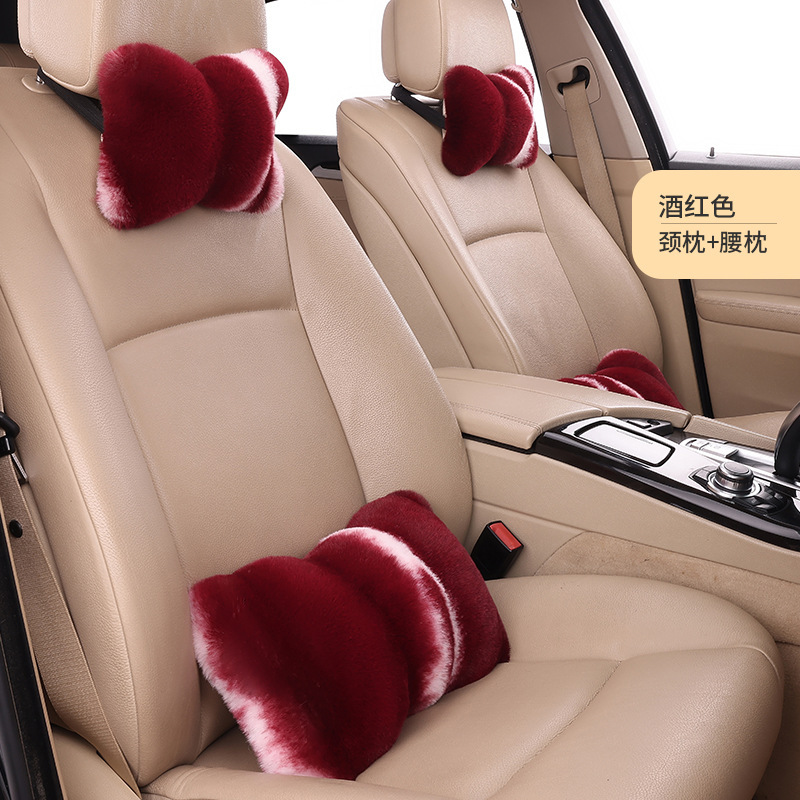Cross-Border Wholesale Car Headrest Pillow, Solid Color, Cute and Fashionable, Women's Winter Warm Rabbit Fur Neck Pillow, Backrest Pillow