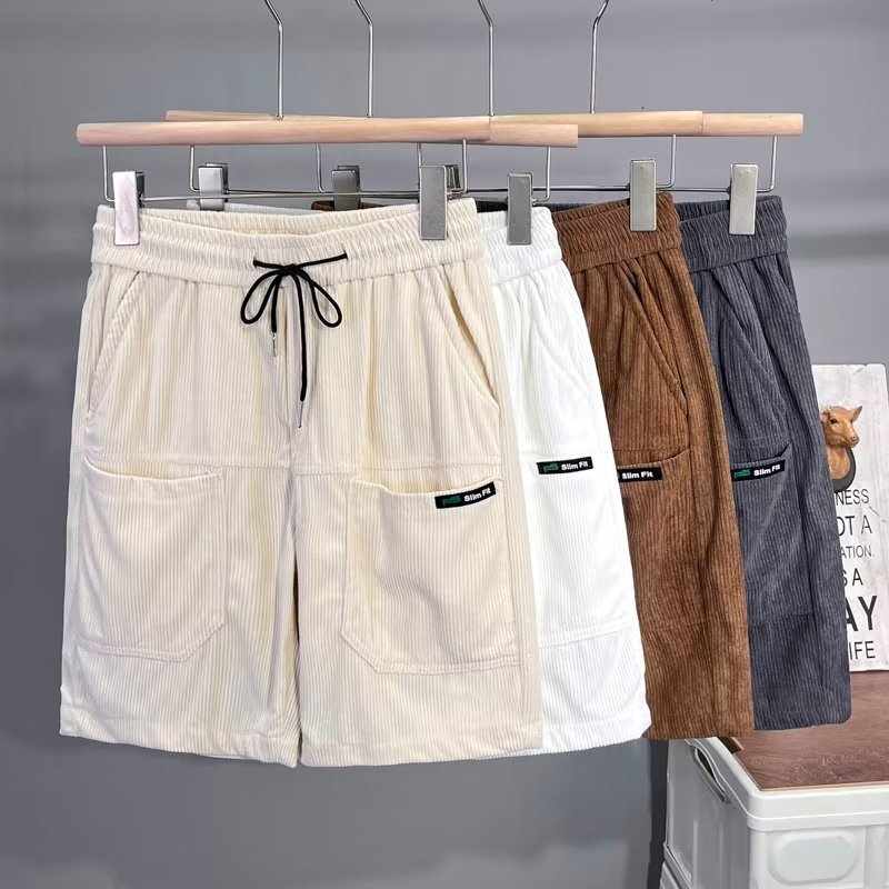 2023 New Arrival Casual Shorts Men's Summer Loose Straight Pants Korean Fashionable Corduroy Six-Pocket Overalls