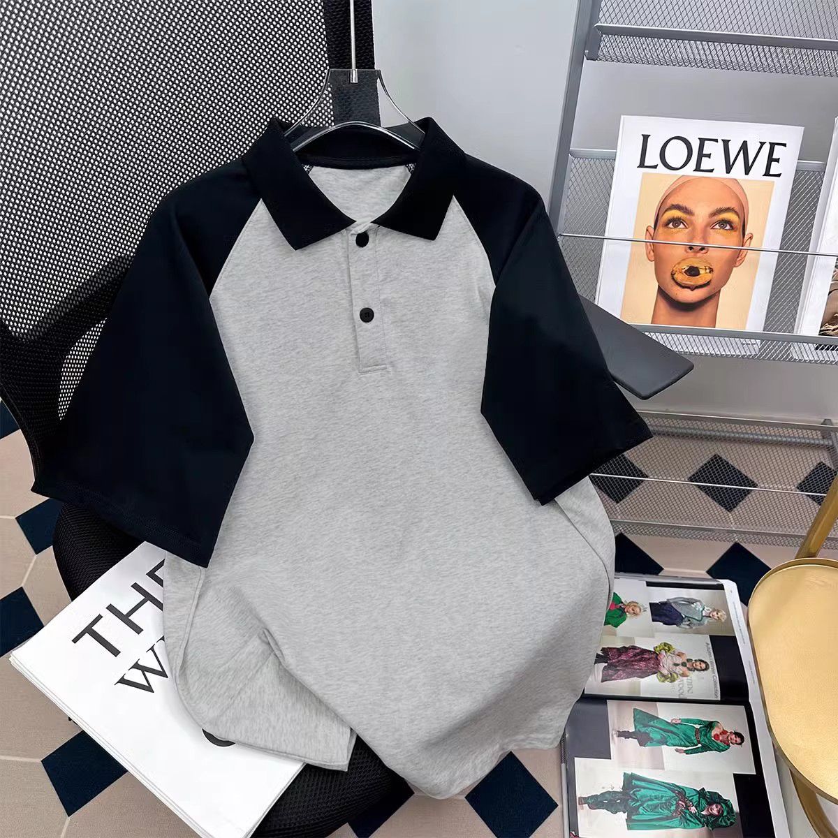 Pure white patchwork short-sleeved shirt