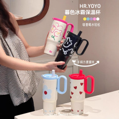 跨境车载冰霸杯简约便携不锈钢水杯吸管杯大容量手柄高颜值保温杯
