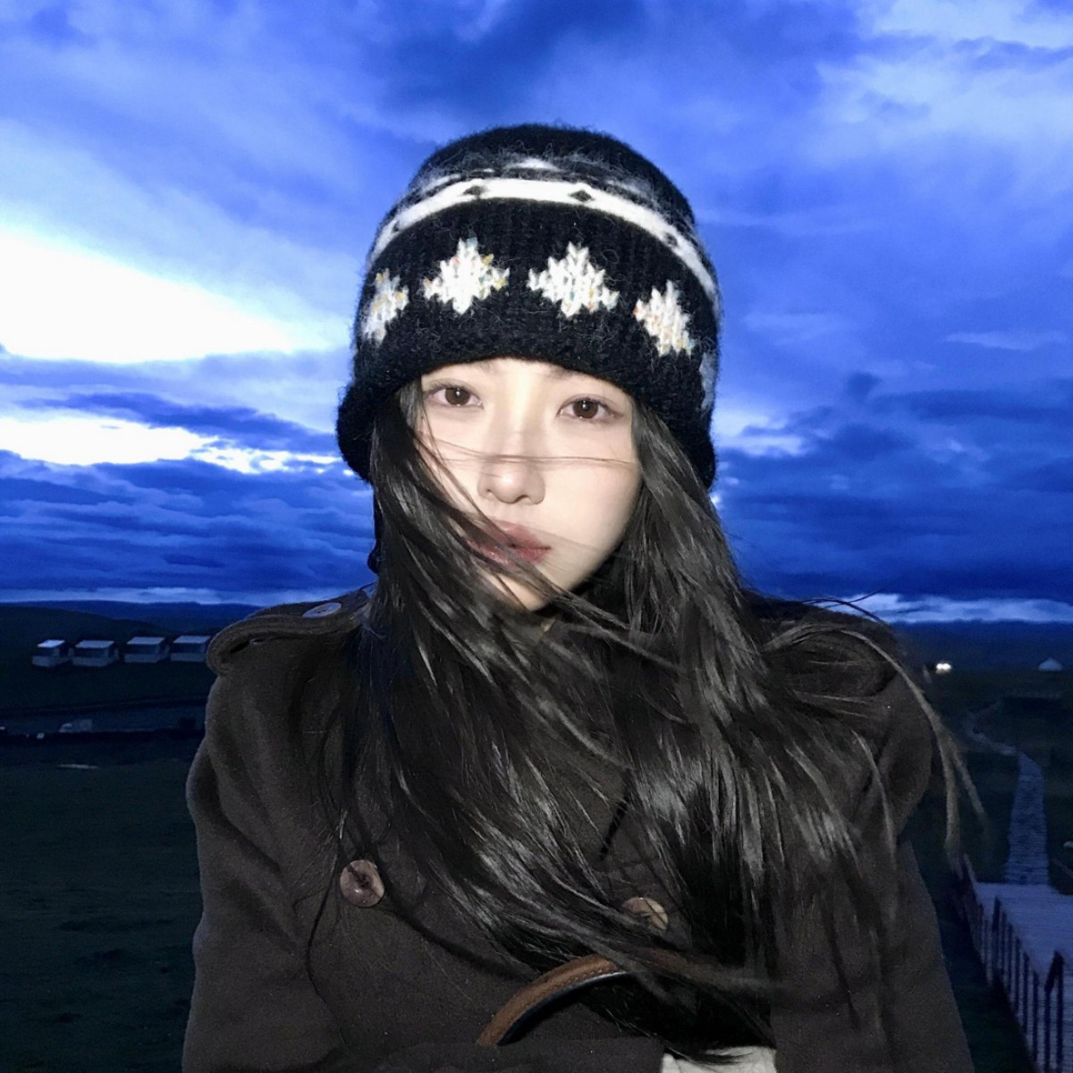 フェア島風毛糸帽子女子秋冬レトロ百合大頭囲保温ニット帽子顔小耳保護帽子