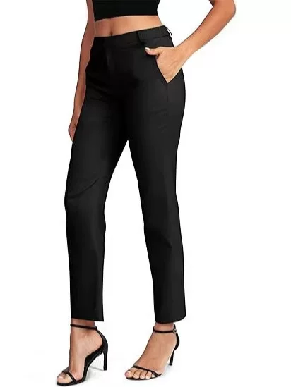2026 Amazon Cross-Border Straight-Leg Formal Pants with Elastic Waist, Zipper, Work Pants with Pockets, European and American Style Commuter Suit