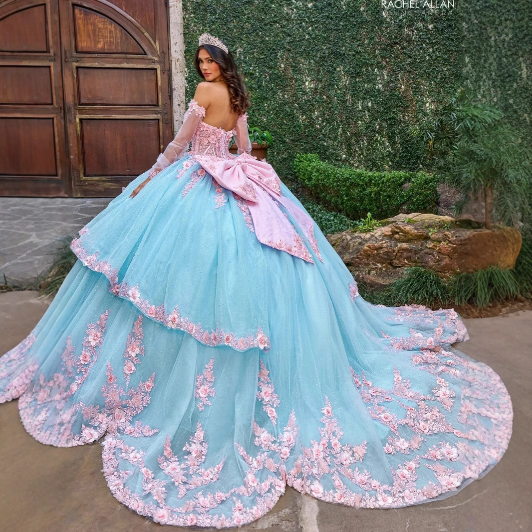 Escape Princess top top vestido de noche cola pequeña flor tridimensional espalda gran lazo falda tutú vestido azul cielo