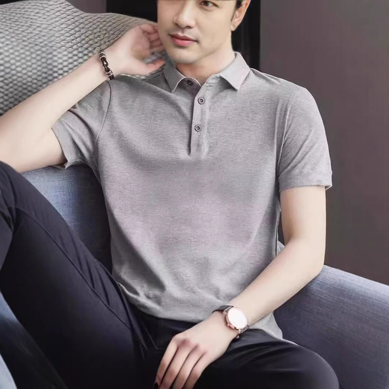 Foreign Trade Polo Shirt Men's Tail Single Cut Label Summer Lace Short-sleeved T-shirt Ice Silk Ice Sense Men's Collar Men's T-shirt