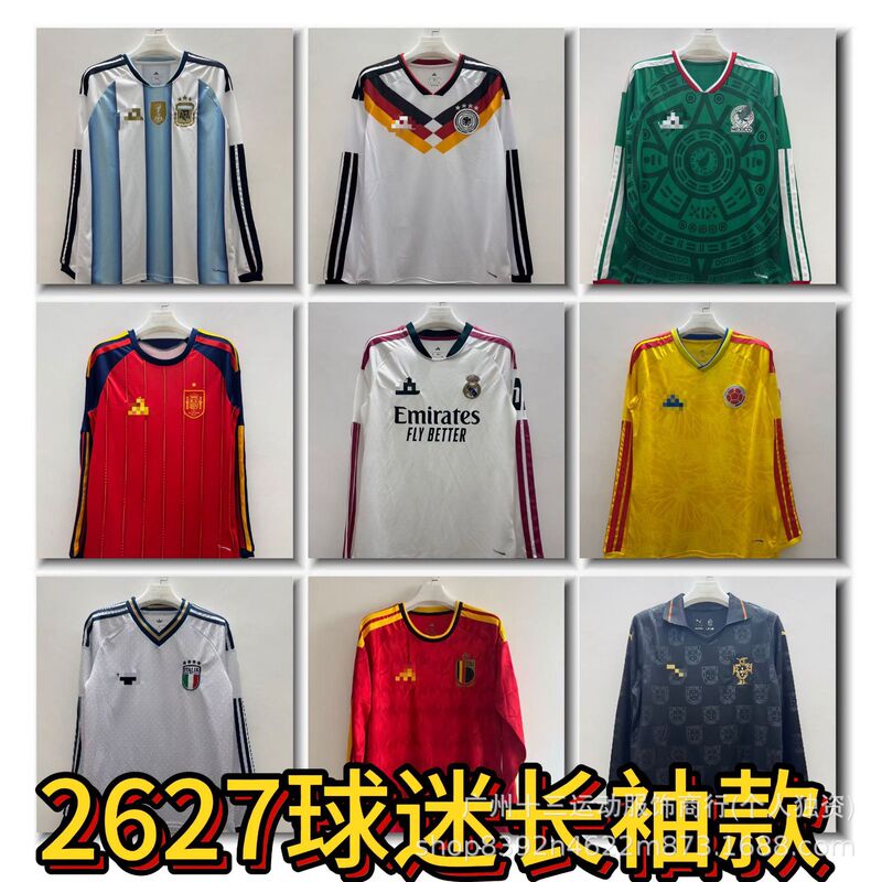 2627 Fan Version Football Jersey Long-Sleeved Football Club National Team Real Madrid Barcelona Argentina Portugal Jersey 2627 Fan Version Football Jersey Long-Sleeved Football Club National Team Real Madrid Barcelona Argentina Portugal Jersey