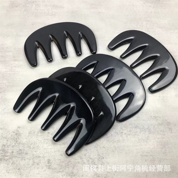 Water Buffalo Horn Five-Tooth Comb Massage Comb for Scalp Gua Sha Therapy 0.7cm+ Thick Black 9.5cm details
