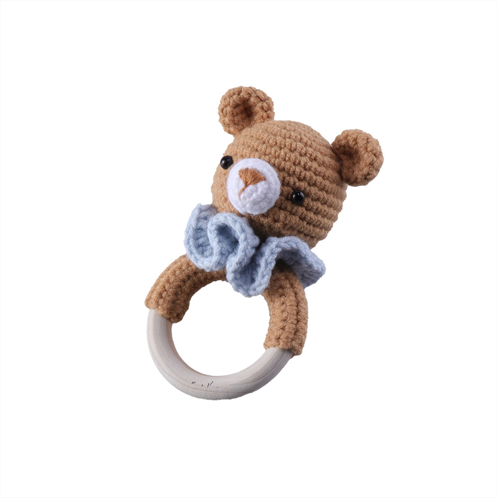Baby Knitted Rattle Bell Wooden Ring Sounding Rattle Toy Rattle Toy Baby Soothing Doll Hand Crocheted Weaving display picture 2